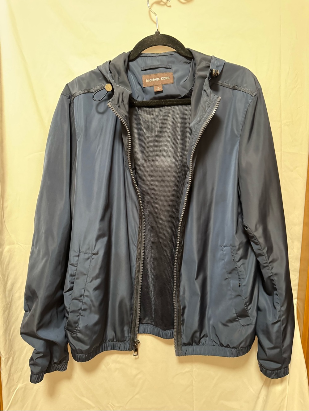 Michael Kors Navy Hooded Light Weight Windbreaker Bomber Jacket